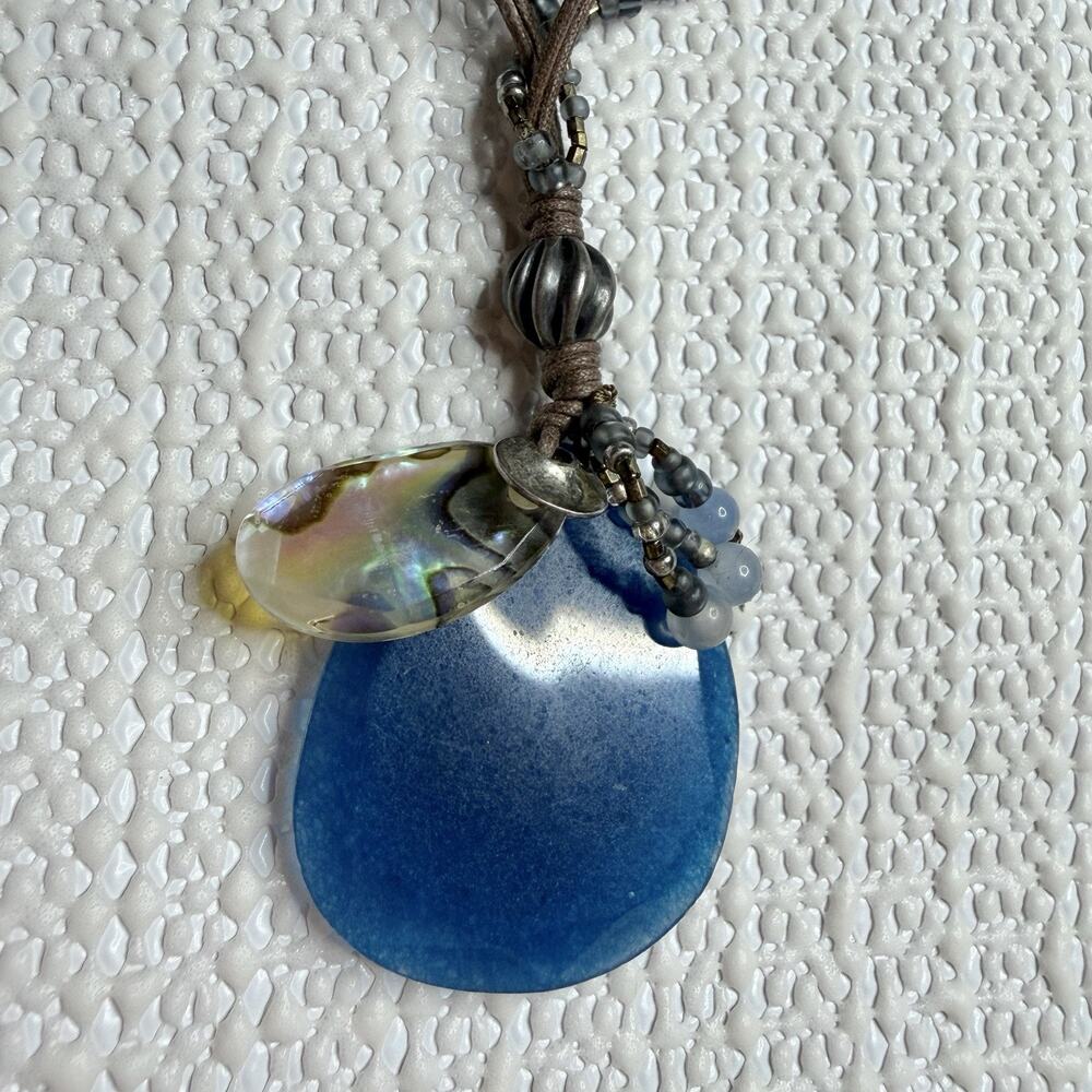 SILPADA N2227 Indigo Mood Blue Abalone Seed Bead Quartzite Pendant Necklace